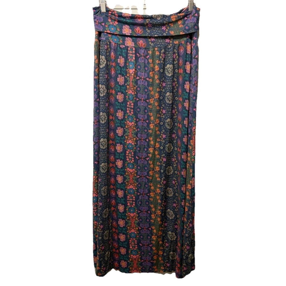 Natural Life Floral Boho Maxi Skirt XL Foldover Waist Stretch Festival READ - Picture 3 of 7